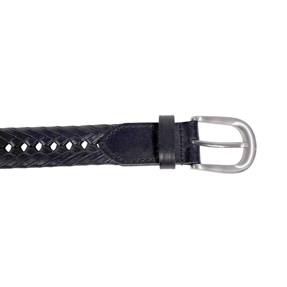 Wrangler Woven Braided Leather Belt Mens 38 Black Silver Buckle Classic Style